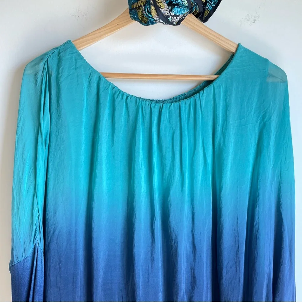 Womens Turquoise Navy Silk Blouse Top - Picture 4 of 16